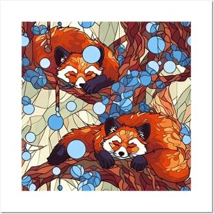 Two cute sleeping red pandas pattern Posters and Art